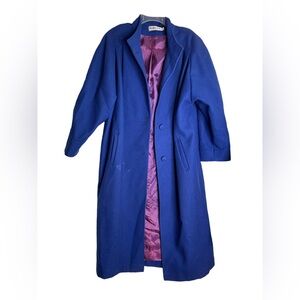 Herman Kay Cobalt Blue Wool Coat, Vintage 80s, Size XL